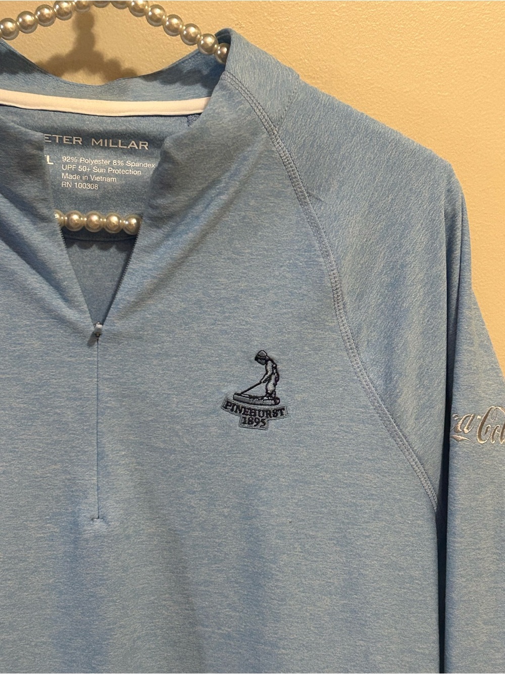 NEW Peter Millar Womens Perth 1/4 Zip Pullover Pinehurst Golf Coca Cola Blue XL